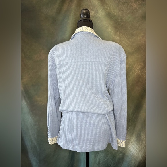 Vintage Lacy Afternoon Blue Button-Down Shirt with Lace & Floral Details - Picture 2 of 10